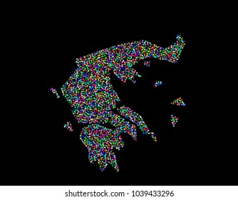Greece map. Isolated on black background. Vector illustration. Pointillism style.