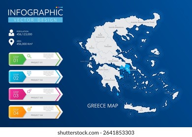 Greece map with location pointer marks. High detailed country map with division, cities and capital infographic template. Vector illustration EPS10
