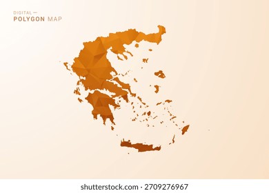 Griechenland Karte - Low Poly Polygon Vektorgrafik in orangefarbenem Farbton, sauberer geometrischer Stil, einzeln auf weißem Hintergrund.