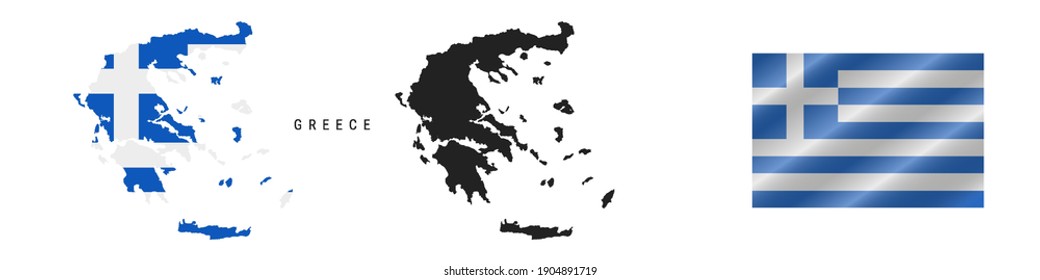 Grecia. Mapa con bandera enmascarada. Silhouette detallada. Bandera ondeando. Ilustración vectorial aislada en blanco.