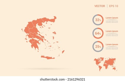 Greece map orange abstract infographic vector.