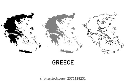 greece map in outline style, black color , gray color	