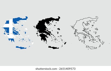Greece map in outline style, black color, color of country flag version.