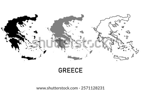 greece map in outline style, black color , gray color	