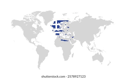 Greece map overlaid on a world map, symbolizing its global presence and significance.