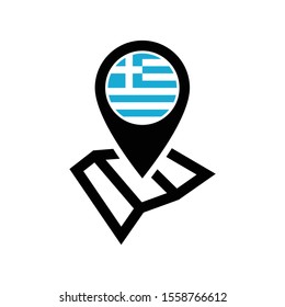 Greece Map and pin vector icon. Make your own custom location pin icon. Navigation and route concept illustration.