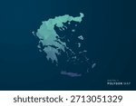 Greece Map - Polygon Style Vector Illustration with Teal Blue Gradient, Low Poly Geometric Design, Digital and Technology Inspired, Clean Silhouette on Dark Background.