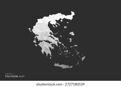 Mapa de Grecia - Ilustración vectorial de estilo polígono en diseño geométrico de bajo poli negro, gris y blanco, silueta mínima, aislado para infografía.