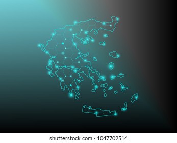 Greece map of polygonal mosaic lines network, Rays and space stars, Abstract Polygon Map. Low Poly Color Rainbow. Vector Illustration EPS10.