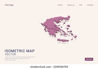 Greece map purple on white background with 3d isometric vector illustration