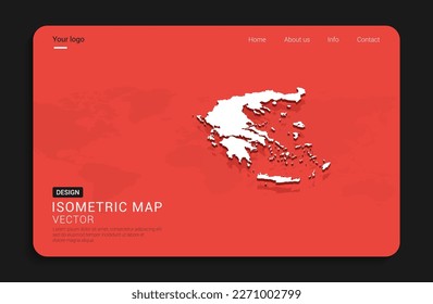 Greece map red isolated on dark background with 3d world map isometric vector illustration.