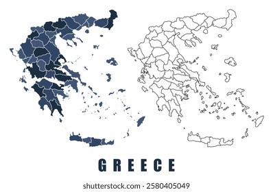 Greece map regions border outline vector set