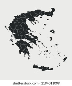 Greece map with regions isolated on white background. Outline Map of Denmark. Vector illustration