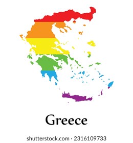 Greece map shape fill rainbow color isolated on white background. Design concept country accept pride LGBT.