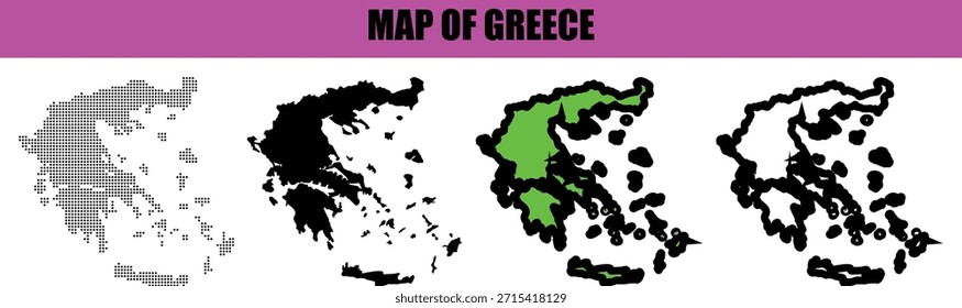 Silueta de mapa de Grecia creada con arte lineal limpio y patrón punteado, Ilustración vectorial mínima moderna aislada sobre fondo blanco para infografías, presentaciones, marcas y proyectos de diseño digital