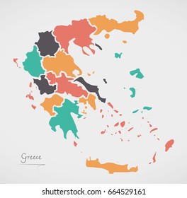 Greece Map with states and modern round shapes