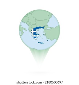 Mapa de Grecia, elegante icono de ubicación con mapa y bandera de Grecia. Icono de pin verde.