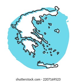 Greece Map Traditional Doodle. Icons Sketch Hand Made. Design Vector Line Art.