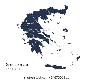 Greece map vector, Abstract design vector illustration Eps 10. Navy color.High Detailed on white background.