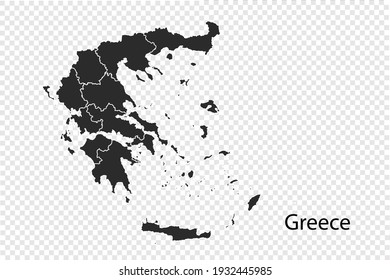 Greece map vector, black color. isolated on transparent background