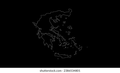 Greece map vector illustration. Drawing with a white line on a black background.