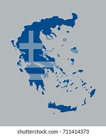 Greece map vector illustration with the greek flag on grey background