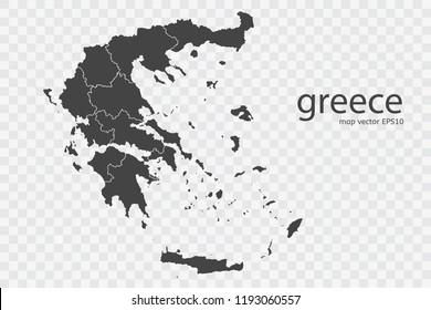 Greece Map Vector, Isolated On Transparent Background.