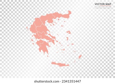 Greece map vector orange color on transparent background.