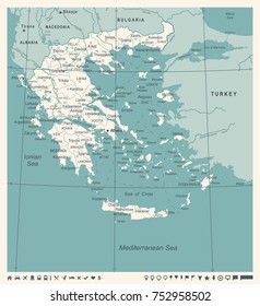 Greece Map - Vintage Detailed Vector Illustration