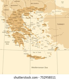 Greece Map - Vintage Detailed Vector Illustration