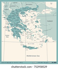 Greece Map - Vintage Detailed Vector Illustration