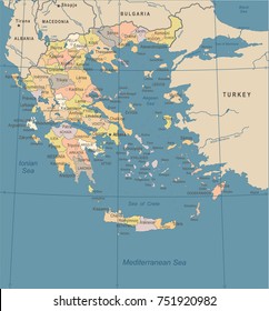 Greece Map - Vintage High Detailed Vector Illustration