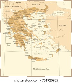 Greece Map - Vintage High Detailed Vector Illustration