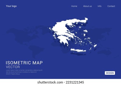Greece map white on dark blue background 3d isometric vector illustration.