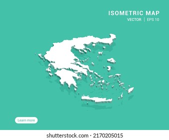 Greece map white on green background with 3d isometric vector illustration.