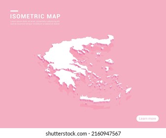 Grecia mapea el blanco sobre el fondo rosado con 3d ilustración vectorial isométrica.