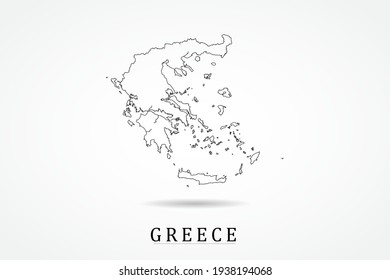 Greece Map- World Map International vector template with thin black outline or outline graphic sketch style and black color isolated on white background - Vector illustration eps 10