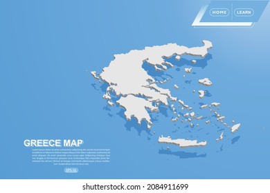 Mapa de Grecia - Mapa mundial Modelo vectorial internacional con estilo isométrico que incluye sombra, color blanco sobre fondo azul para el diseño, sitio web, infografía - Ilustración vectorial eps 10