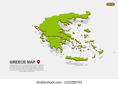 Greece Map - World map International vector template with isometric style including shadow, green and brown color isolated on white background for design - Vector illustration eps 10