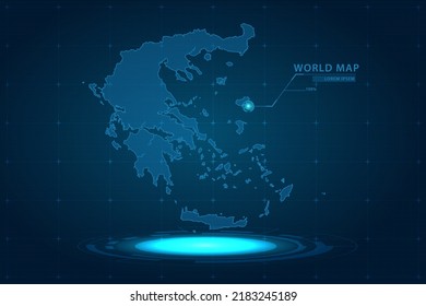 Greece Map - World Map International vector template with Hologram in perspective style and HUD, GUI, UI interface isolated on blue background for design - Vector illustration eps 10