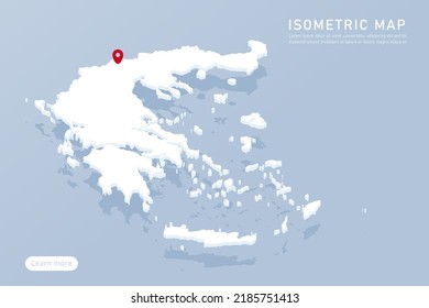 Mapa de Grecia - Mapa mundial Modelo vectorial internacional con estilo isométrico que incluye sombra, blanco, color azul aislado en fondo azul para el diseño, infografía - Ilustración vectorial eps 10