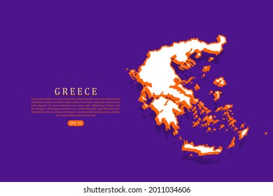 Greece map - World map vector template with isometric style including shadow, white and orange color on purple background - Vector illustration eps 10