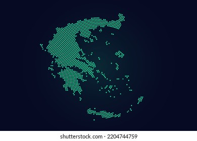 Greece Map - World map vector template with green dots, grid, grunge, halftone style isolated on dark background for education, infographic, design, website - Vector illustration eps 10