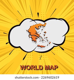Greece Map - World map vector template with isometric and comic art style including shadow, black and orange color on yellow background for design, infographic - Vector illustration eps 10