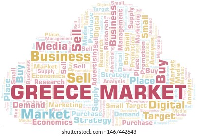 Greece Market word cloud. Vector made with text only