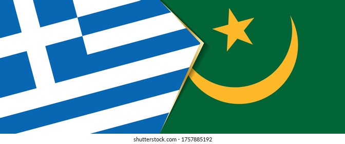 Greece and Mauritania flags, two vector flags symbol of relationship or confrontation.