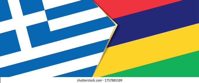 Greece and Mauritius flags, two vector flags symbol of relationship or confrontation.