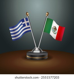 Greece and Mexico table flags relation  with gradient backgrund. Vector Illustration