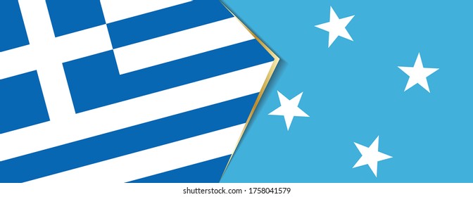 Greece and Micronesia flags, two vector flags symbol of relationship or confrontation.