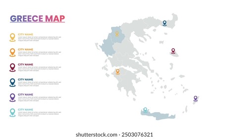 Grecia Mapa moderno Plantilla infográfica, Mapa infográfico detallado de Grecia Ciudad Populares